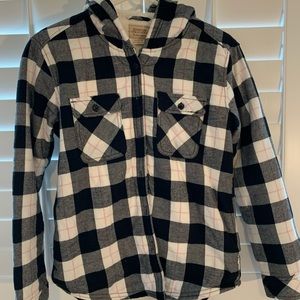 pink/balck/white button up fuzzy flannel women s